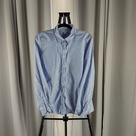 J. Crew Other - J. By J. Crew Mens 100% Cotton Blue White Striped Button Down Dress Shirt Size L
